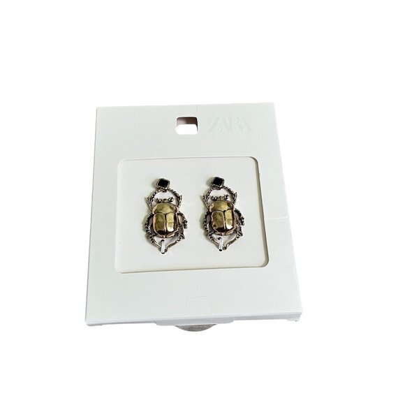 Zara Maxi Beetle Insect Earrings – Gold Statement Jewelry with Crystal Detail - Picture 4 of 5